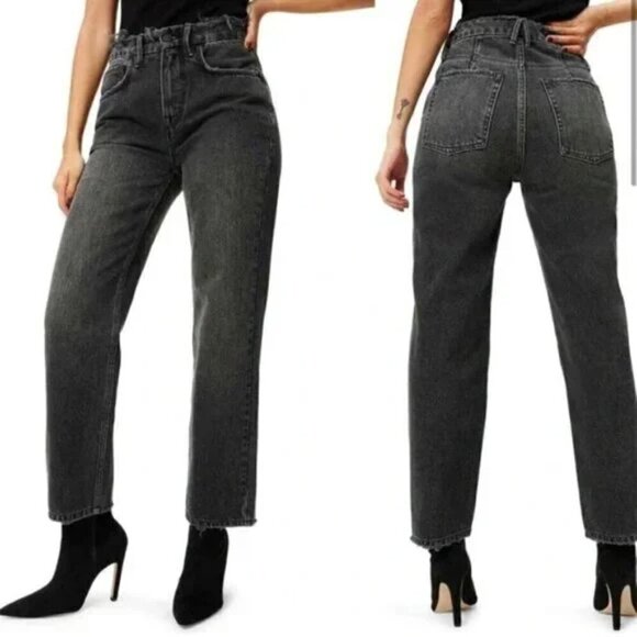 Good American Good 90s Duster Straight Leg Jeans Black Size 16 - Picture 1 of 10